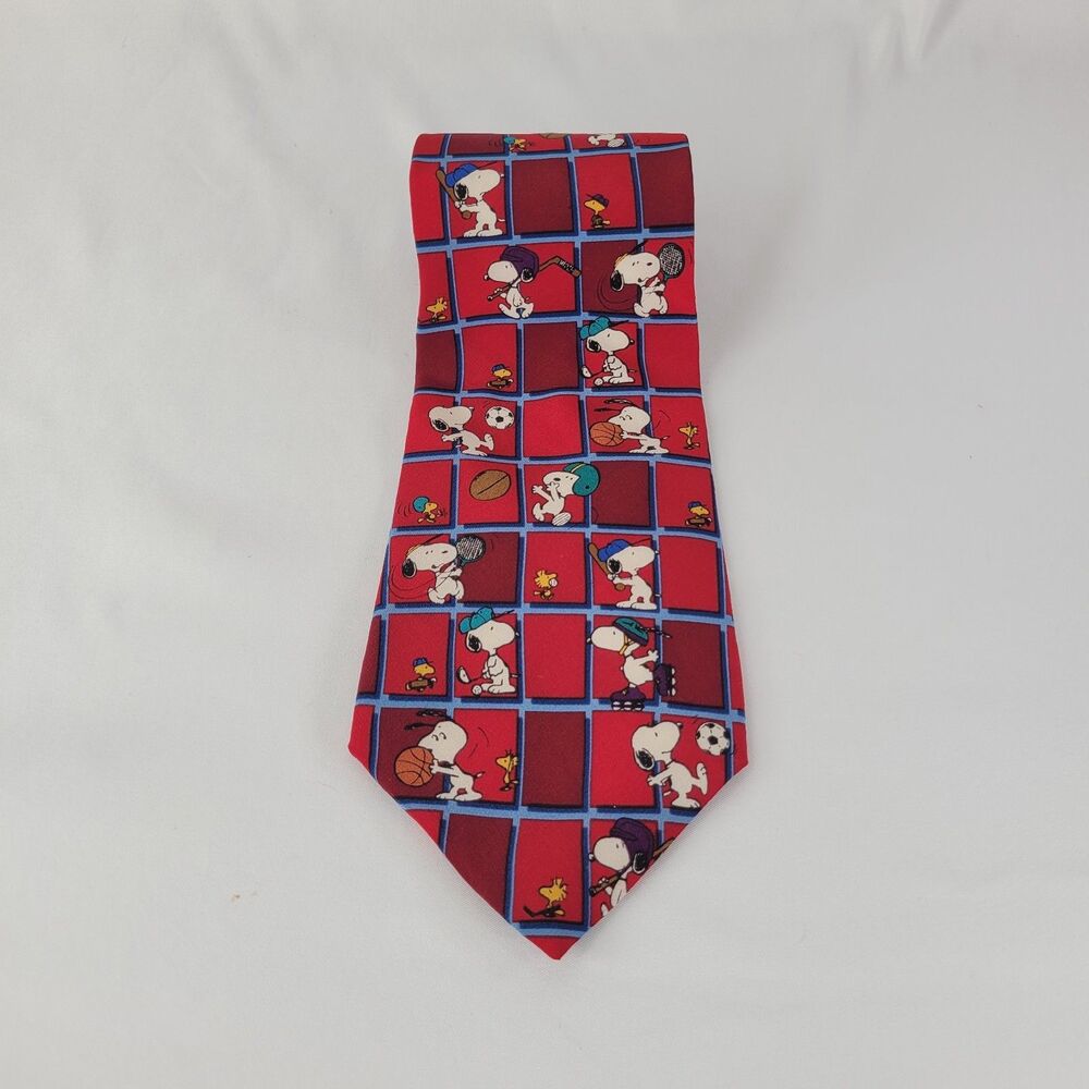 Vintage Peanuts Snoopy Neck Tie Sports Coach Silk Baseball Basketball 90s Y2K
